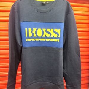 Hugo Boss Men's Blue and Yellow Crewneck Sweater